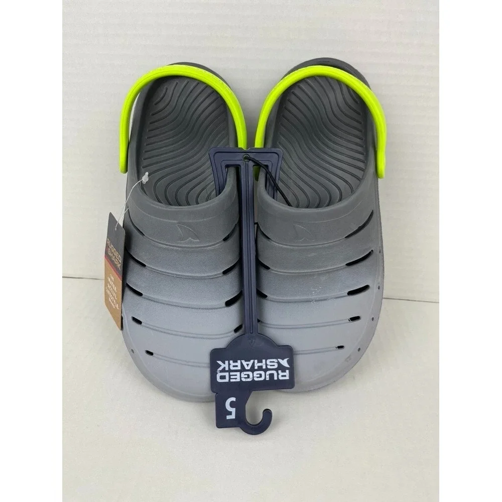 Rugged Shark Boy's Lite EVA Comfort Molded Gray & Green Back Trap Clogs Size 5